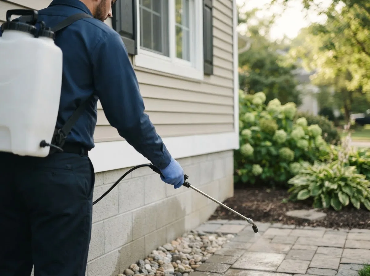Pest control technician inspecting a home in Manley, NE